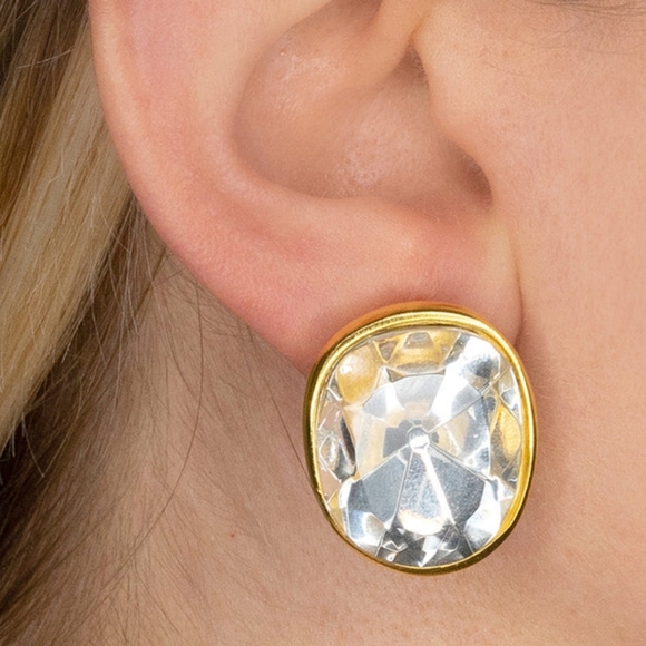 Vintage KJL headlight earrings gold chunky glass rhinestones kenneth Jay lane - Picture 3 of 10